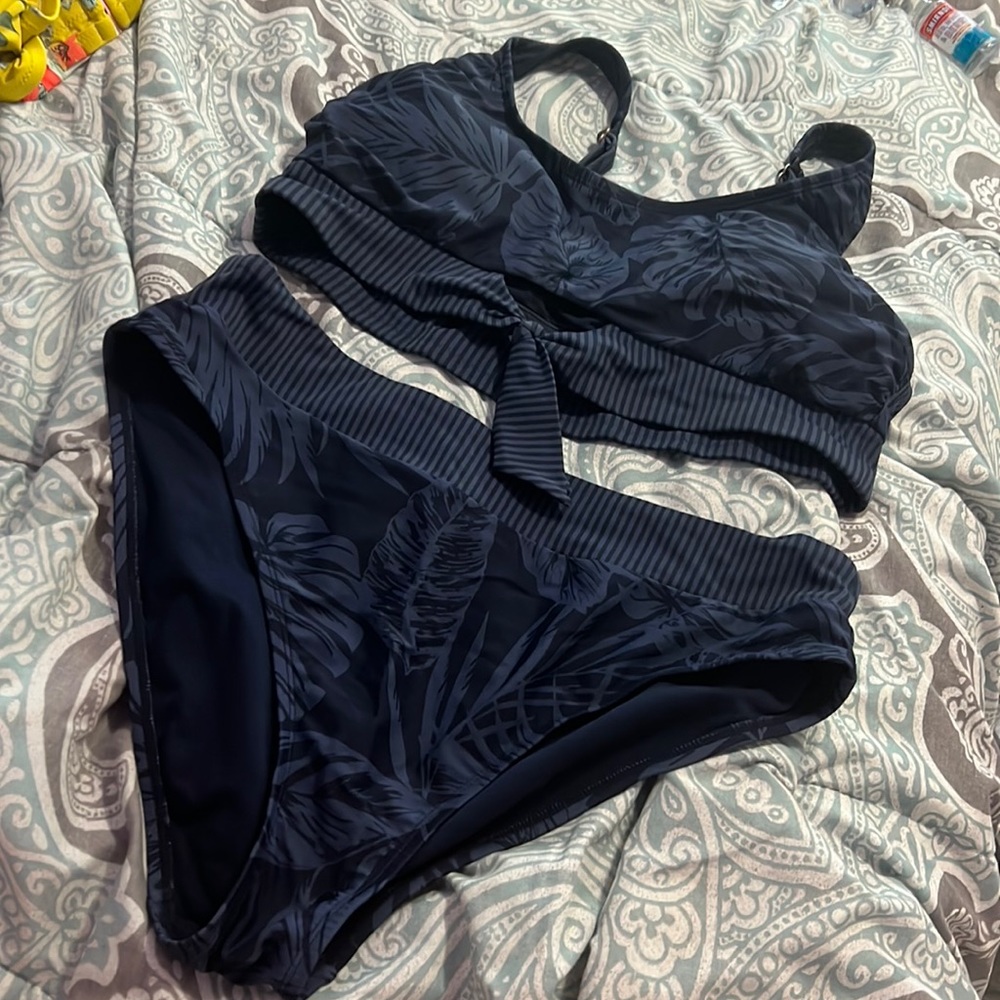 Kona Sol Navy Blue Tropical Bikini Set